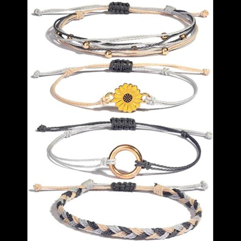 Cute Ivory Sunflower String Bracelet Handmade Braided Rope Charms